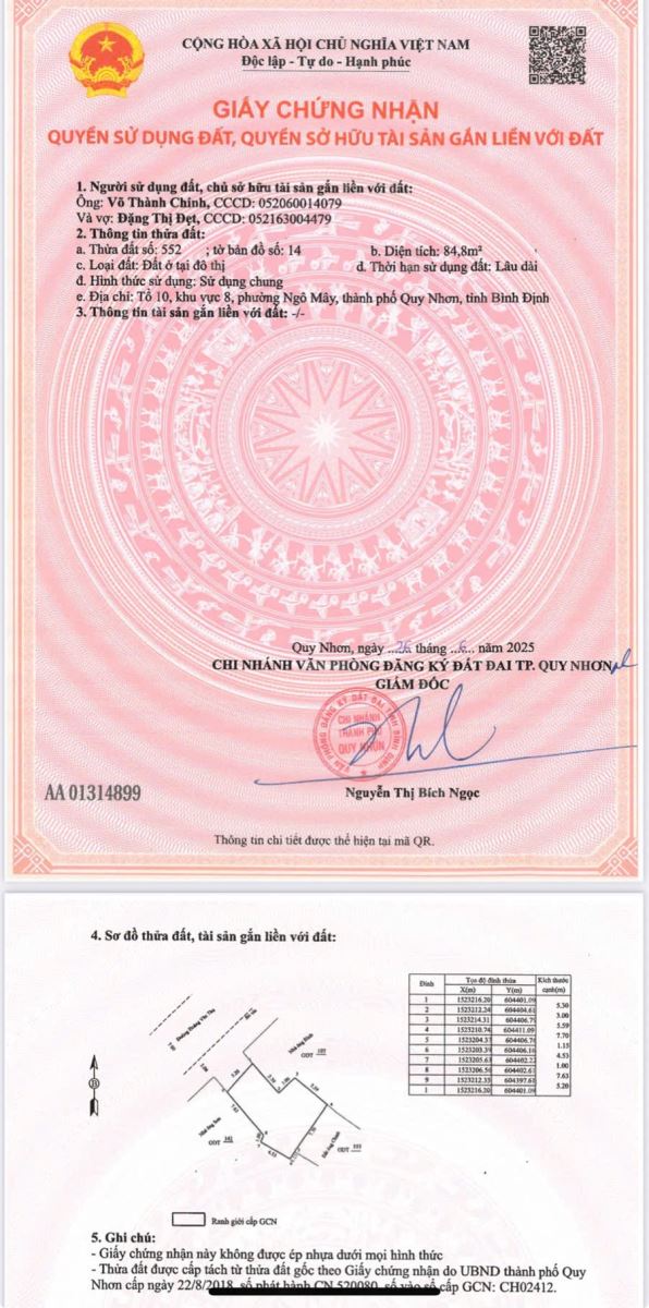 Bán đất mặt tiền đường Hoàng văn Thụ, trung tâm Quy Nhơn 